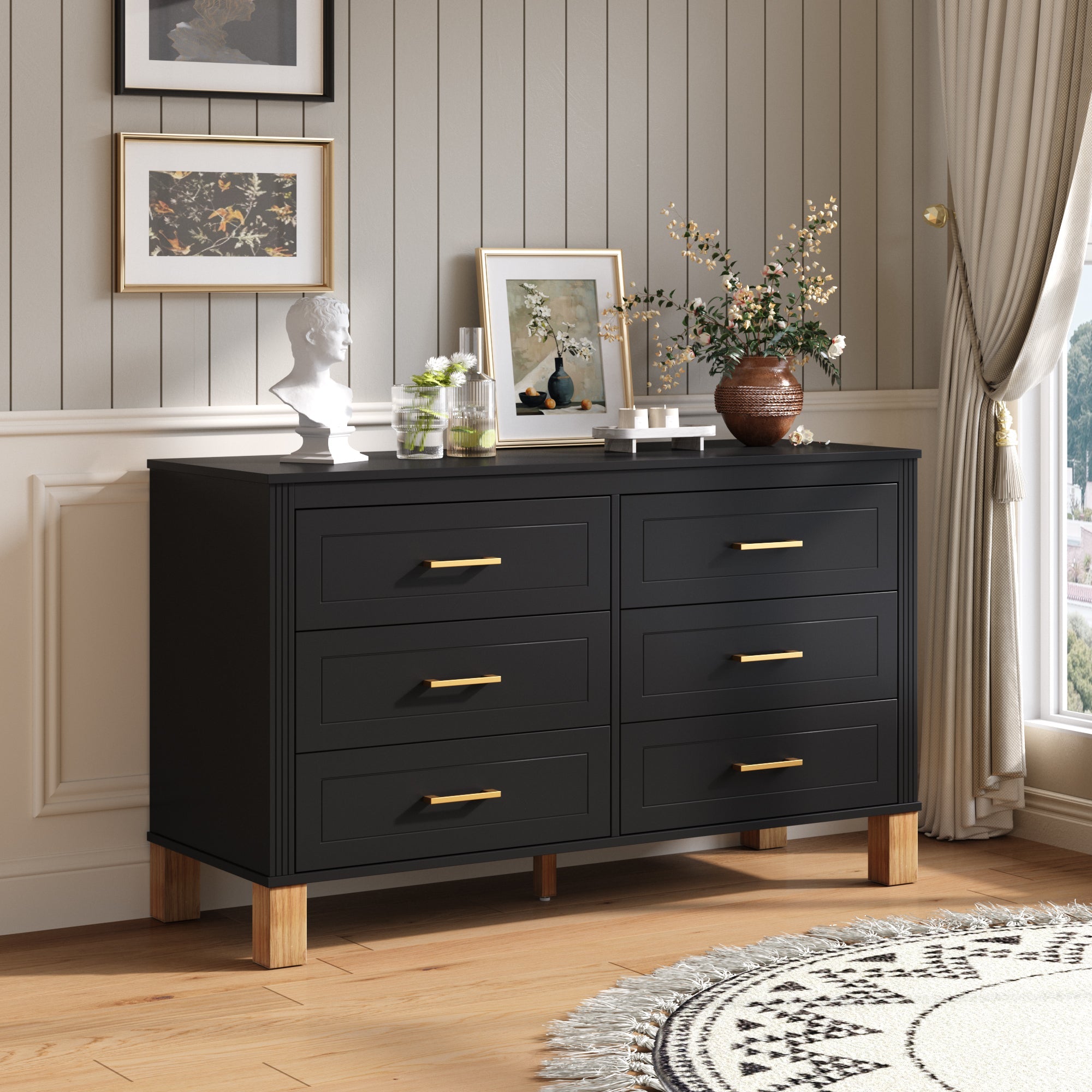 6-Drawer Dresser Materials Detail - Solid Wood and MDF