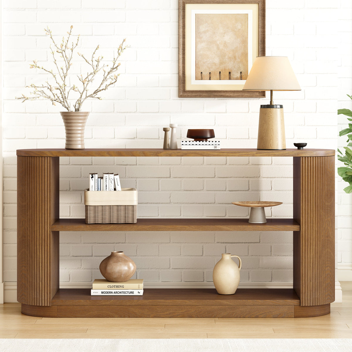 Fluted Modern Entryway Console Table - Front View