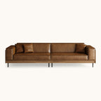 Modern 4-seat deep lounge sofa front view in neutral linen fabric