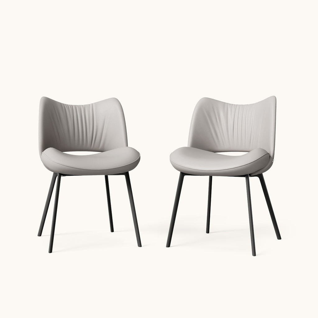 Curved back upholstered dining chair set of 2, beige leather-aire front view