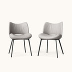 Curved back upholstered dining chair set of 2, beige leather-aire front view