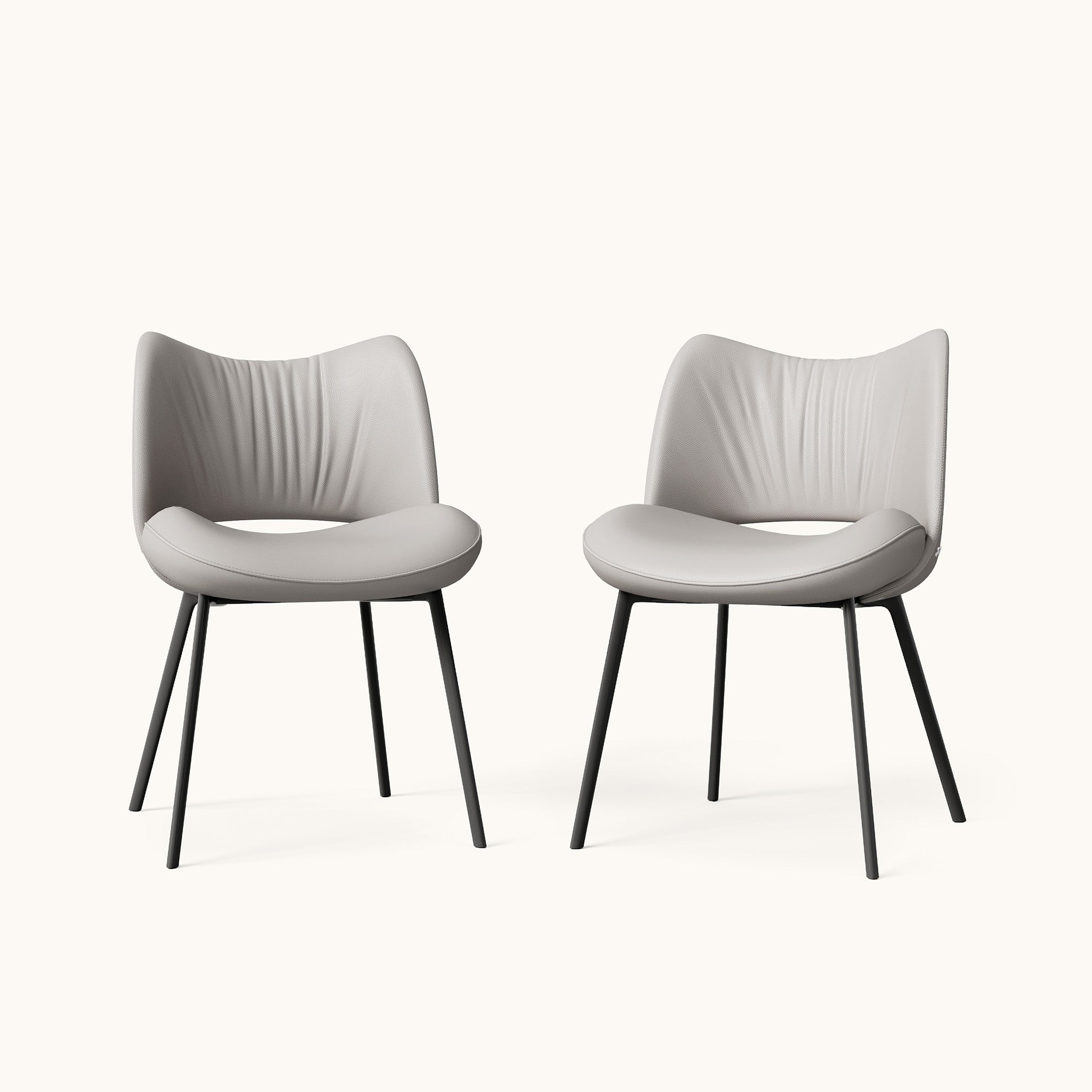 Curved back upholstered dining chair set of 2, beige leather-aire front view