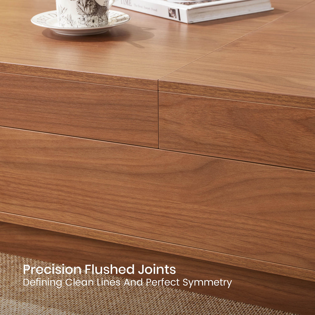 Expandable coffee table side profile showing low-profile base