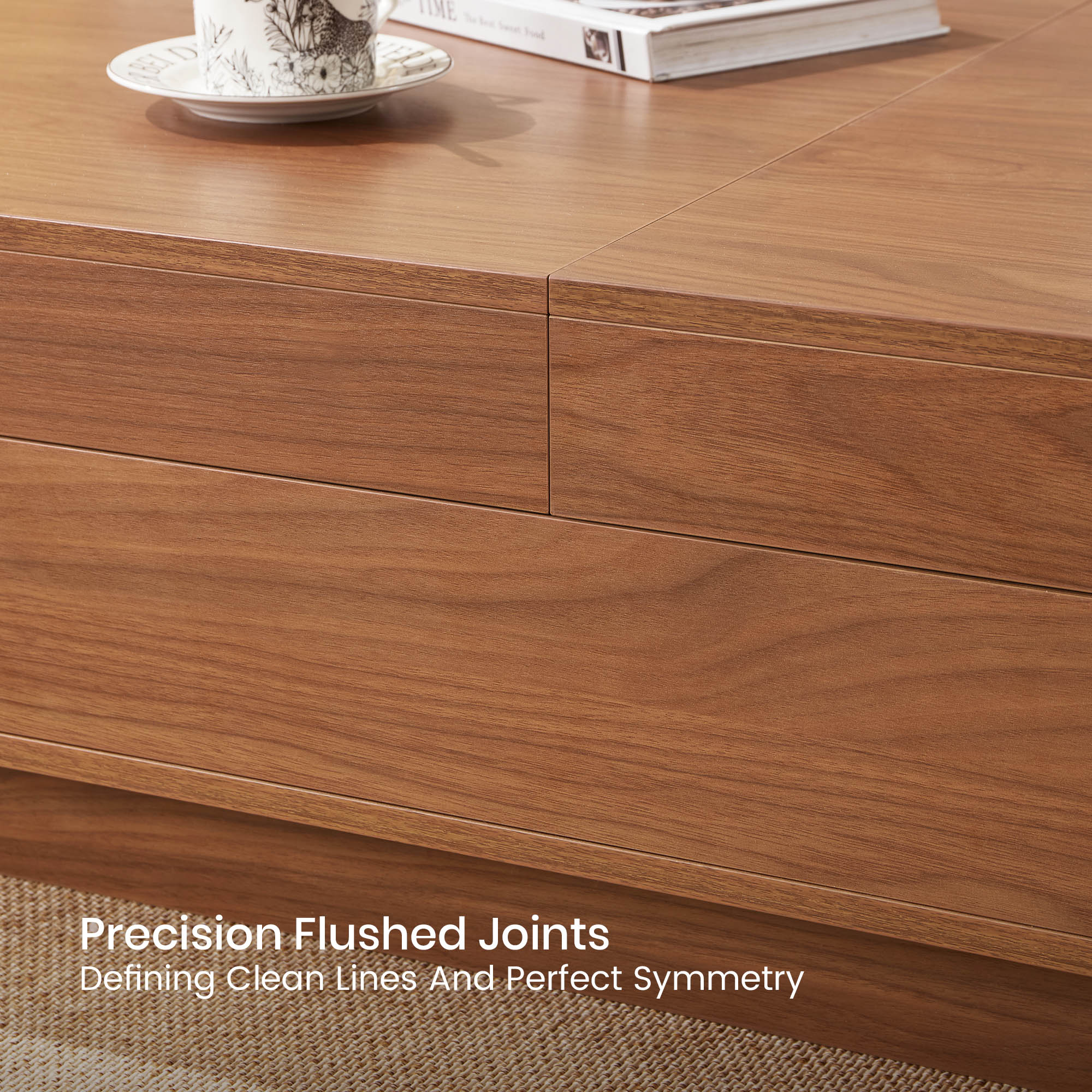 Expandable coffee table side profile showing low-profile base
