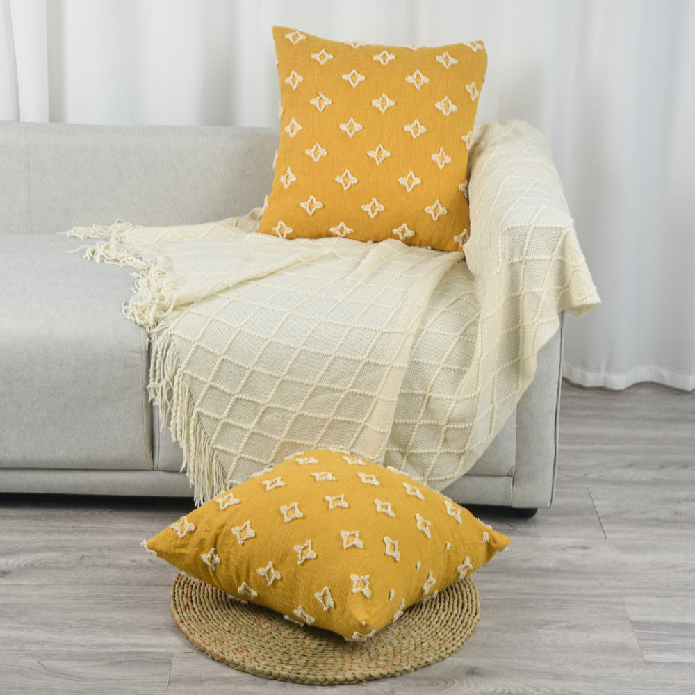 Flower Tufted Daisy Embroidered Throw Pillow detail