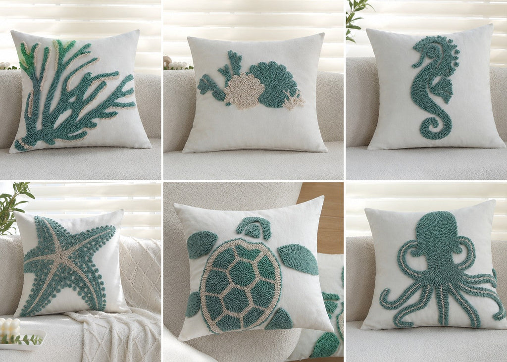 Coastal Tufted Throw Pillow white with tufting