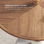 47 inch round walnut table top radial grain pattern close-up