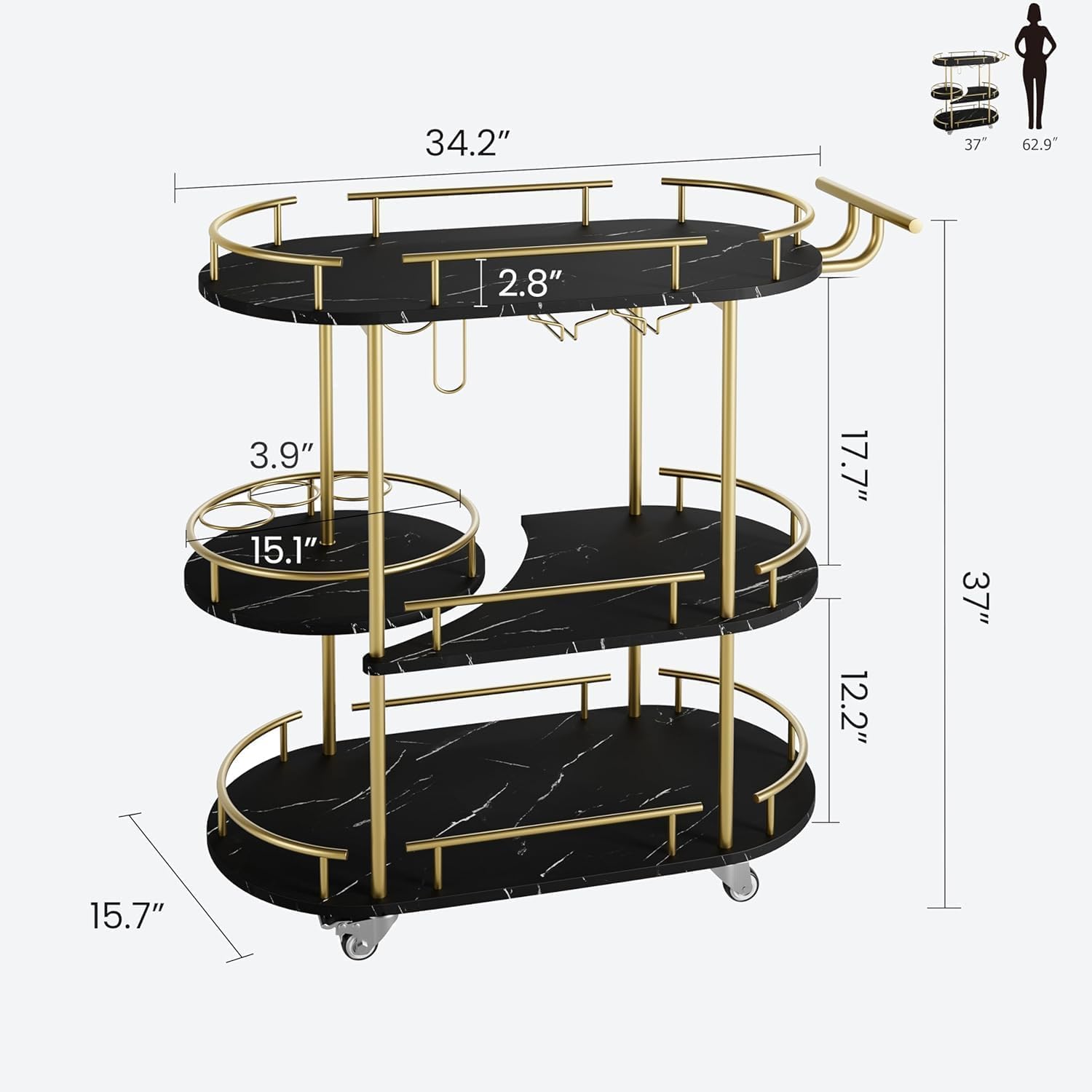4-Tier Bar Cart Wheels Close-Up