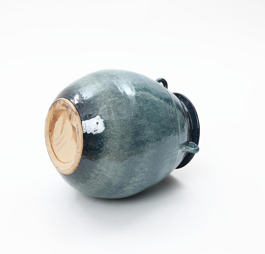 Ocean Blue Rustic Ceramic Floor Vase - Large Farmhouse Decor 17.5in