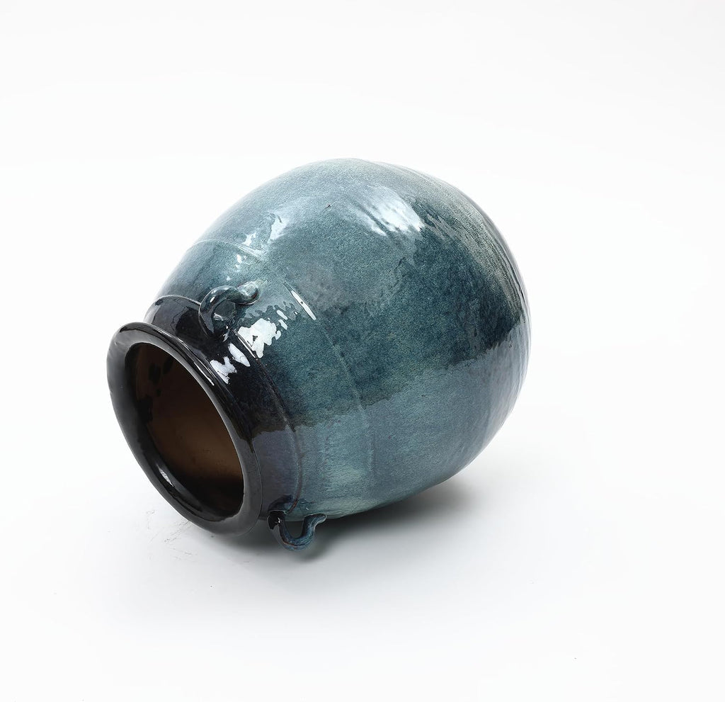 Ocean Blue Rustic Ceramic Floor Vase - Large Farmhouse Decor 17.5in