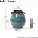 Ocean Blue Rustic Ceramic Floor Vase - Large Farmhouse Decor 17.5in