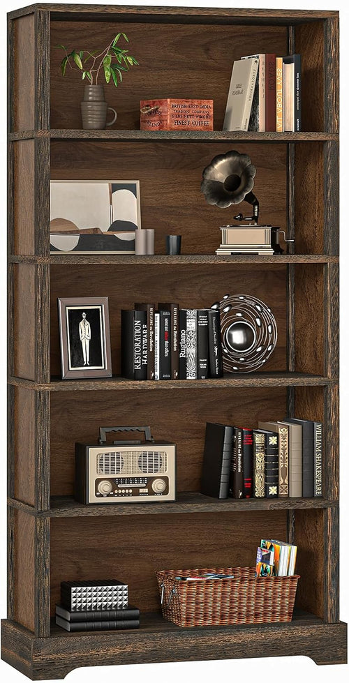5-Tier Solid Wood Bookcase 65in Open Shelf