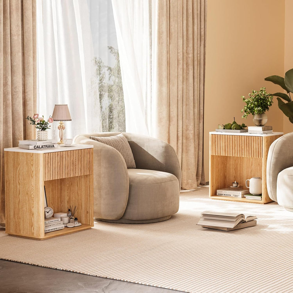 Fluted Nightstand Marble Top Detail