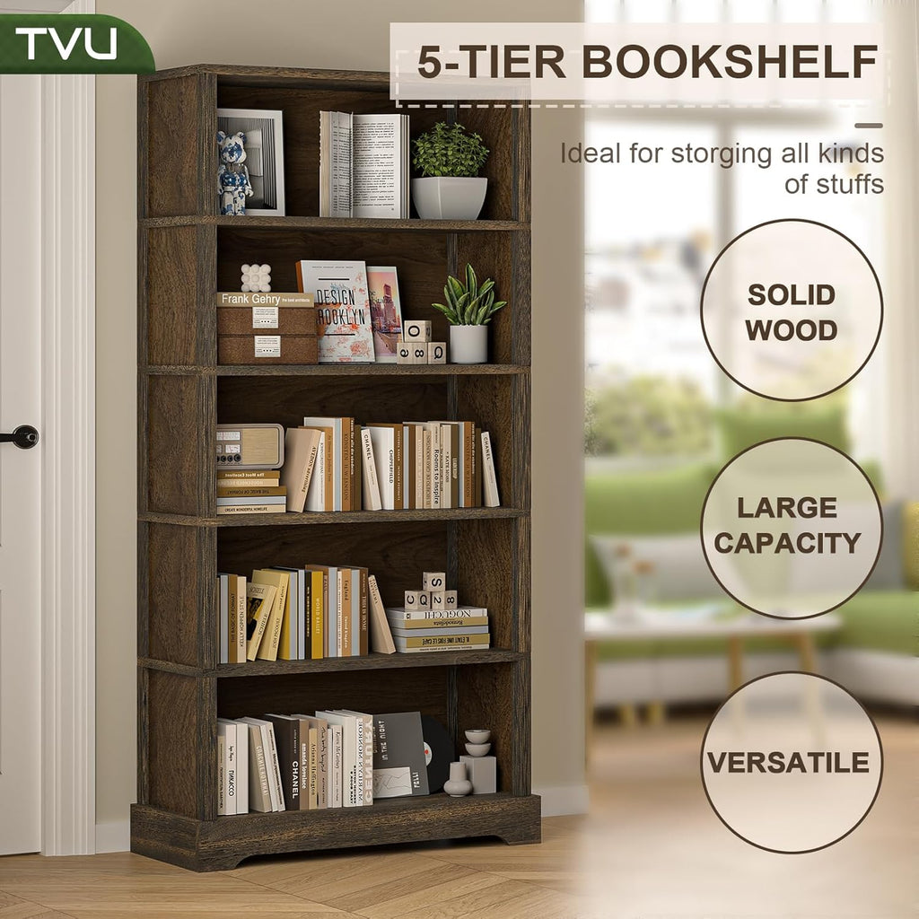 5-Tier Wood Bookcase Books Styling