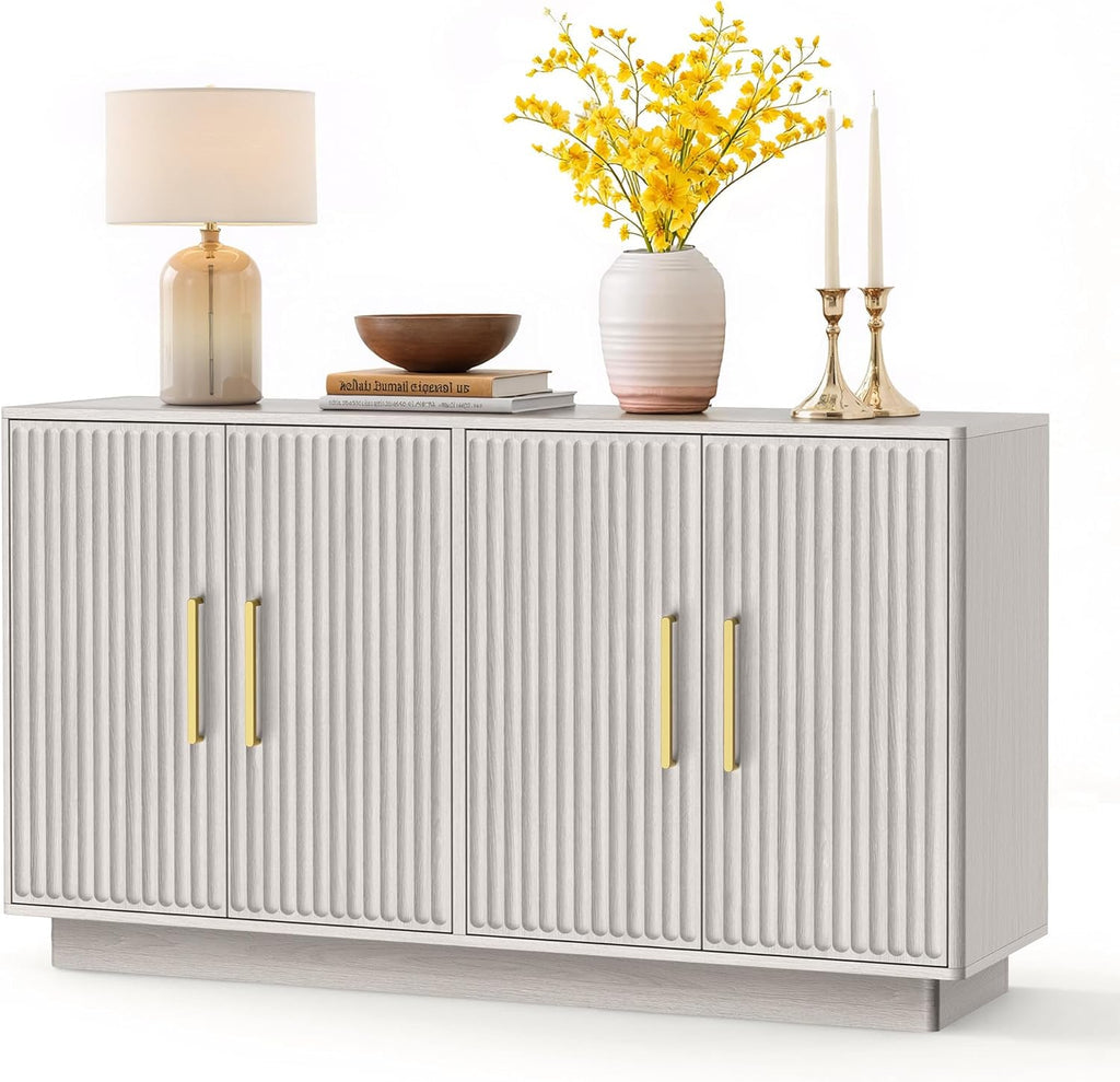 55 inch Fluted Sideboard Buffet Cabinet - full view in natural oak