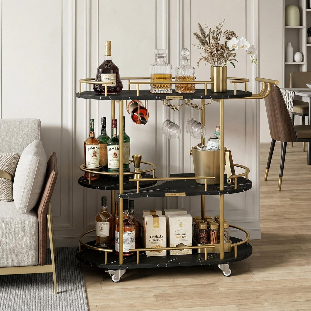 4-Tier Modern Bar Cart with Wheels and Wine Rack