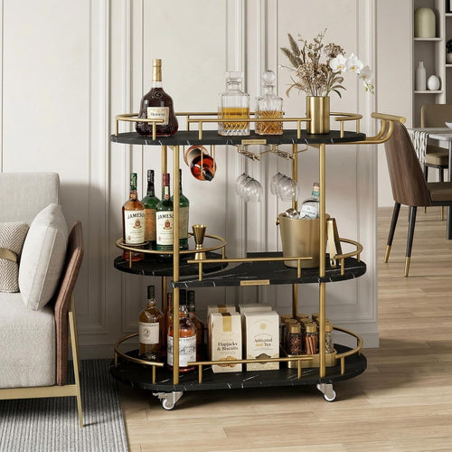4-Tier Modern Bar Cart with Wheels and Wine Rack