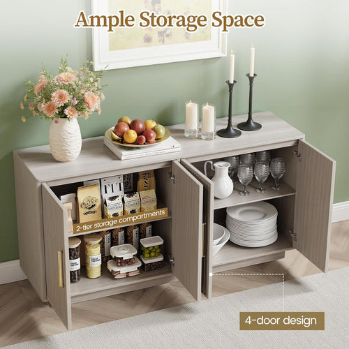 Fluted sideboard with open interior showing adjustable shelves
