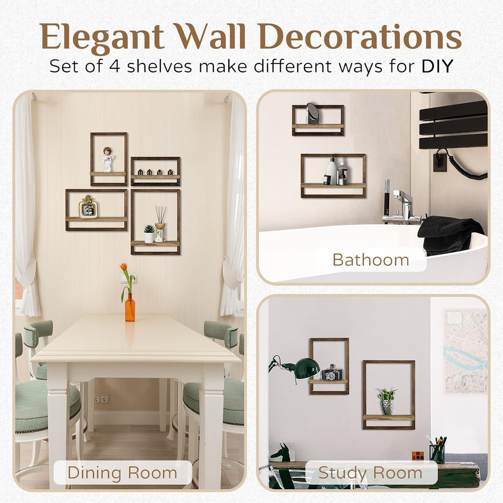 Rustic Distressed White Farmhouse Floating Wall Shelves - Set of 5