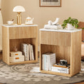 Modern Fluted Nightstand Set of 2 with Marble Top and Drawer