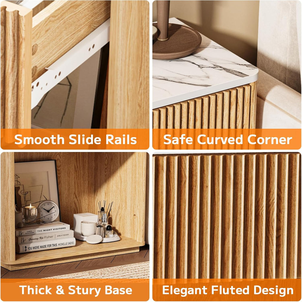 Fluted Nightstand Modern Bedroom