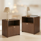 Mid-Century Modern Fluted Nightstands Set of 2 with Charging Station - Walnut Finish