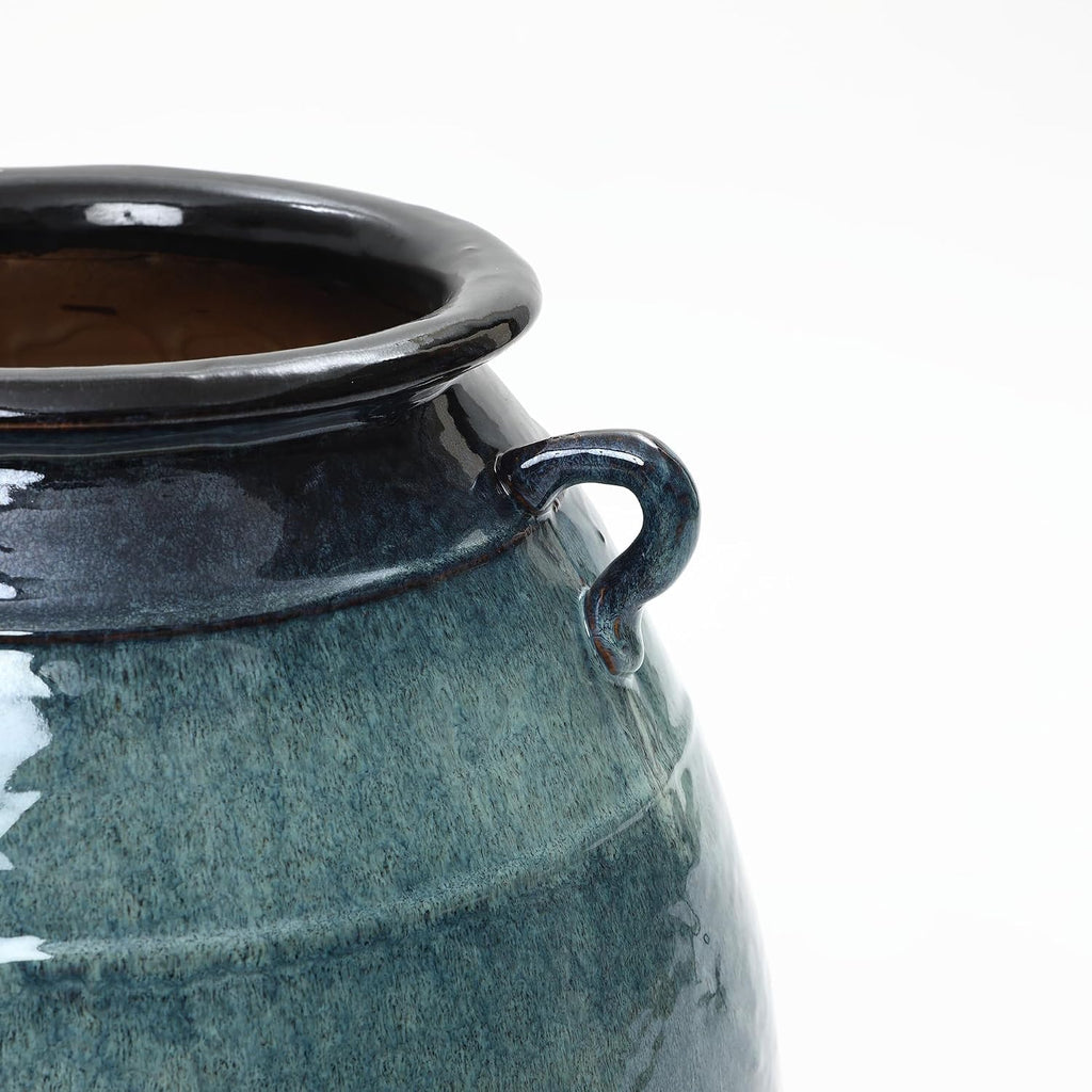 Ocean Blue Rustic Ceramic Floor Vase - Large Farmhouse Decor 17.5in