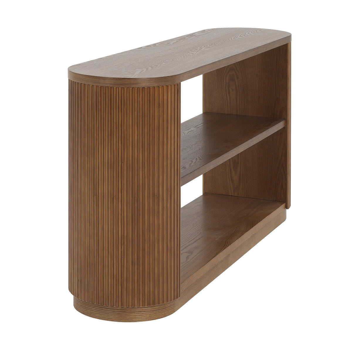 Fluted table behind sofa