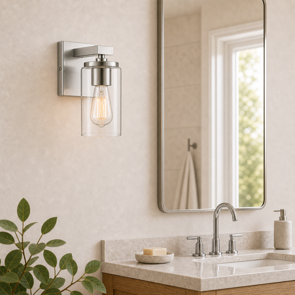 Meridian 1-Light Vanity White Background Nickel