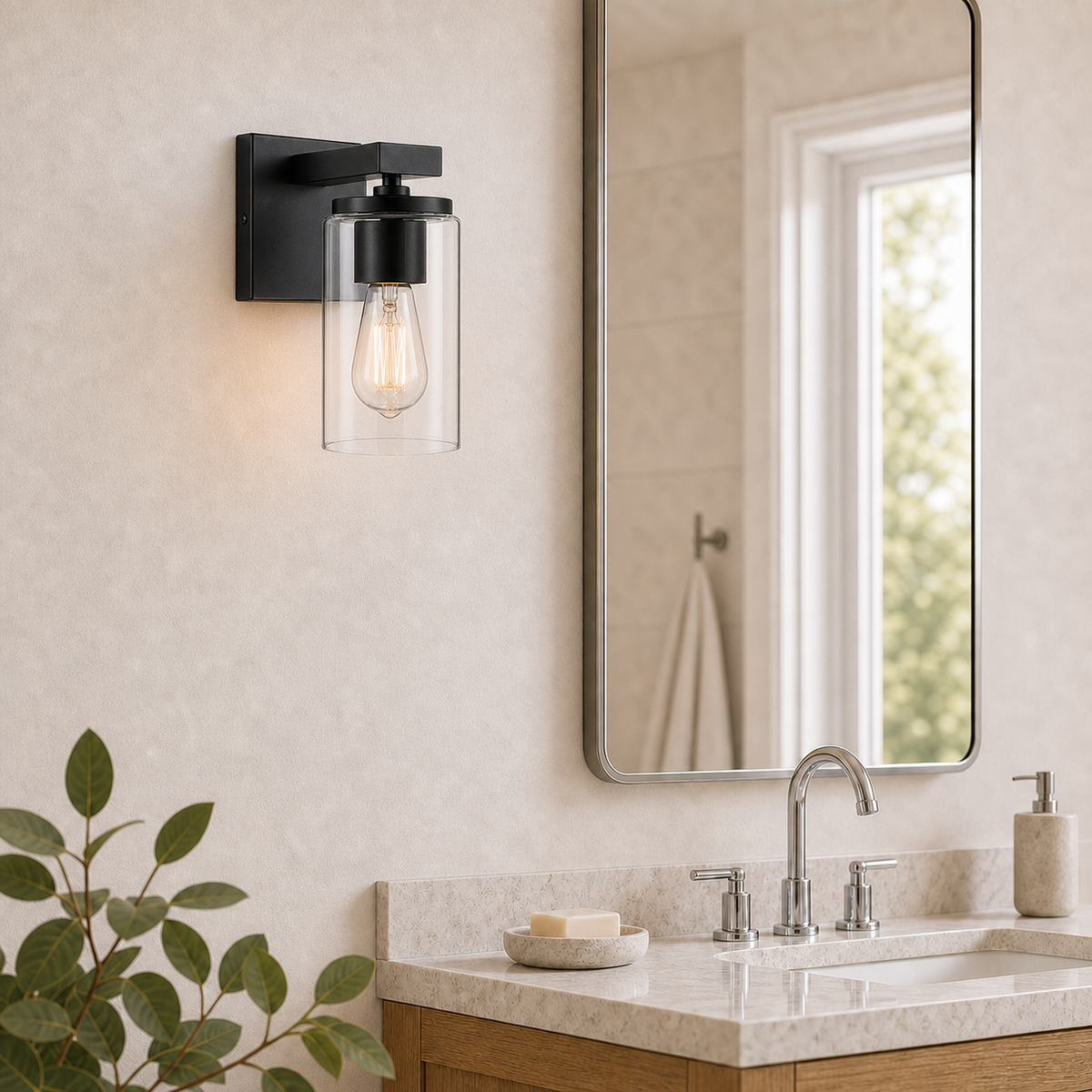 Meridian 1-Light Vanity White Background New Black
