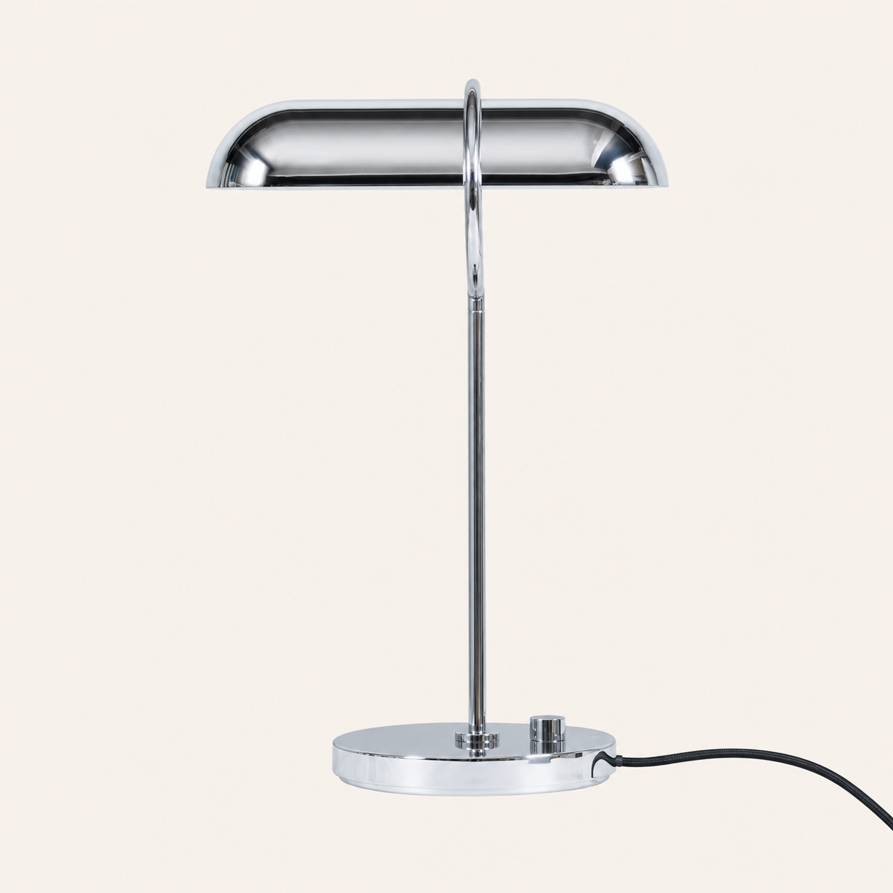 Sculptural Chrome Ring Table Lamp with Built-In Dimmer - 17.7in