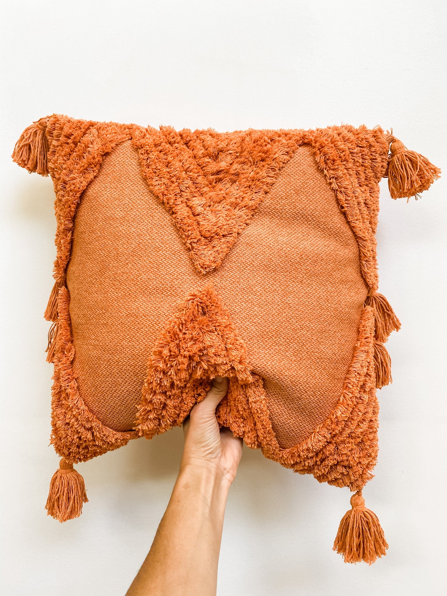 Boho tassel pillow on sofa