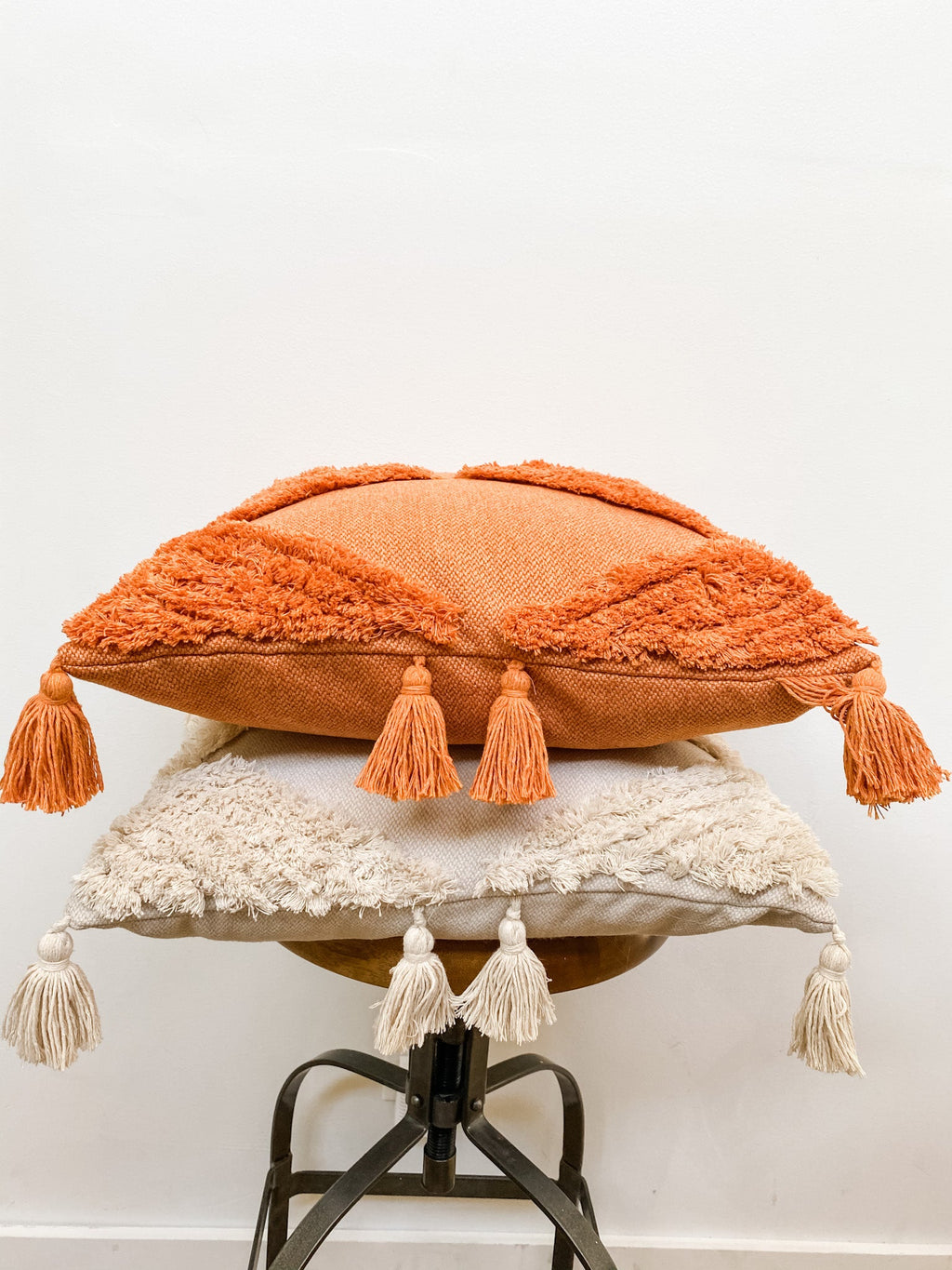 Handwoven tassel pillow cover detail
