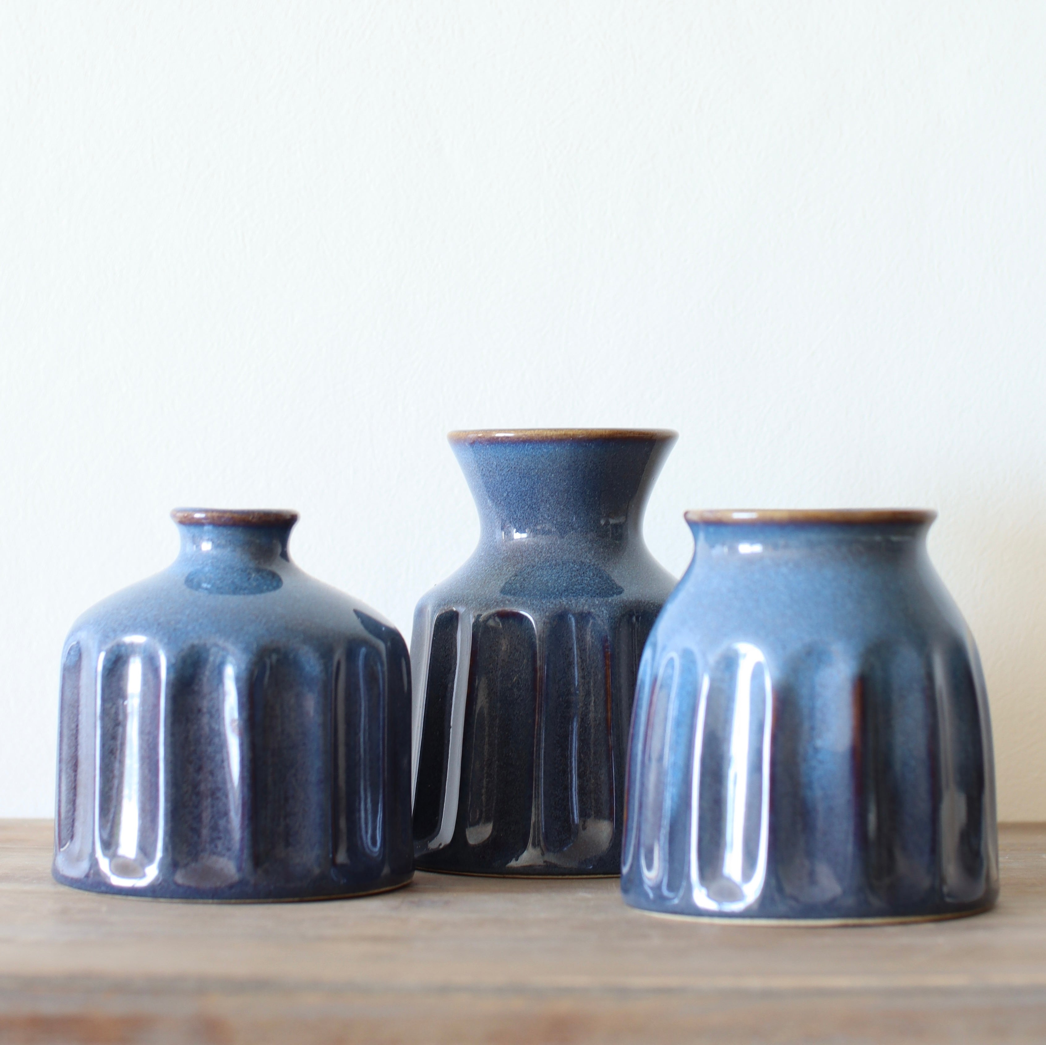 Blue ceramic vases styled together