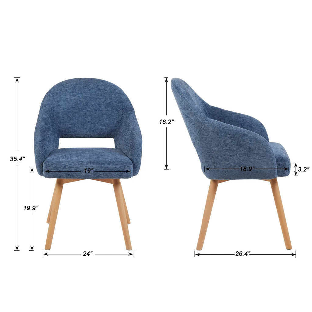 Modern Upholstered Dining Chair with Wood Legs - Set of 2