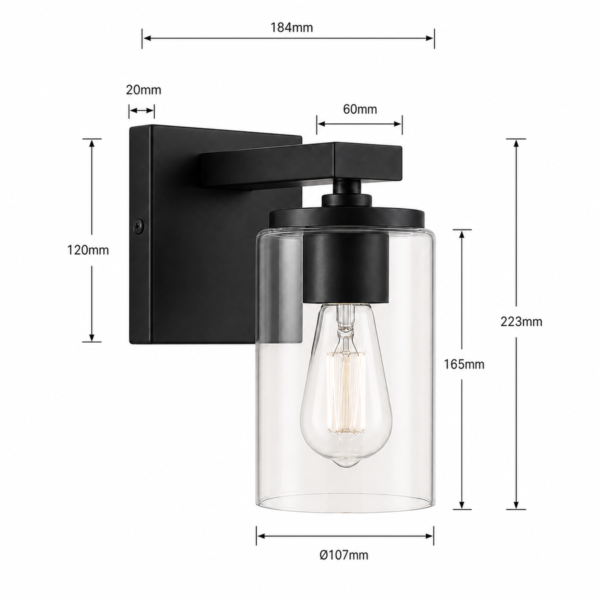 Meridian 1-Light Vanity Bar Black Dimensions