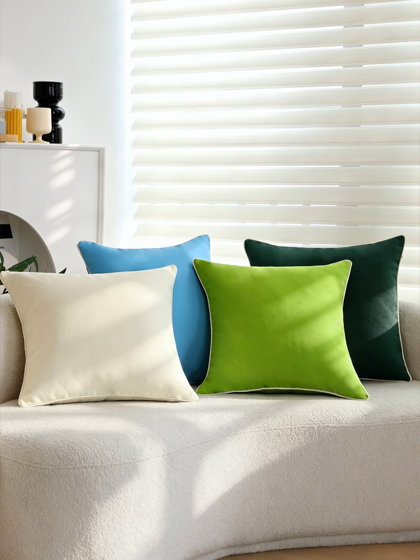 Solid cream throw pillow texture close-up