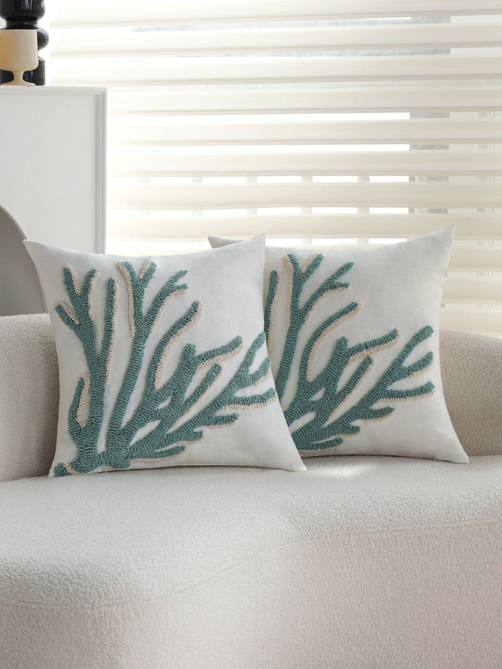 Coastal Tufted Throw Pillow coral design