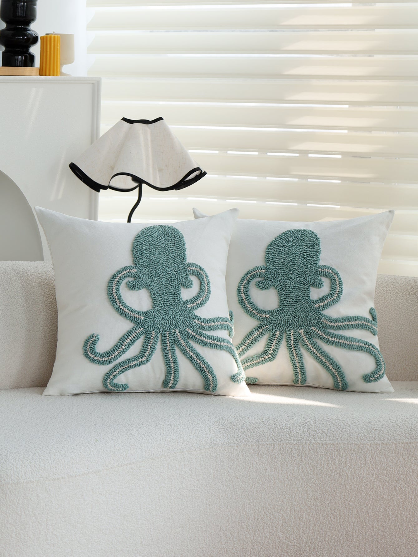 Coastal Tufted Throw Pillow octopus motif