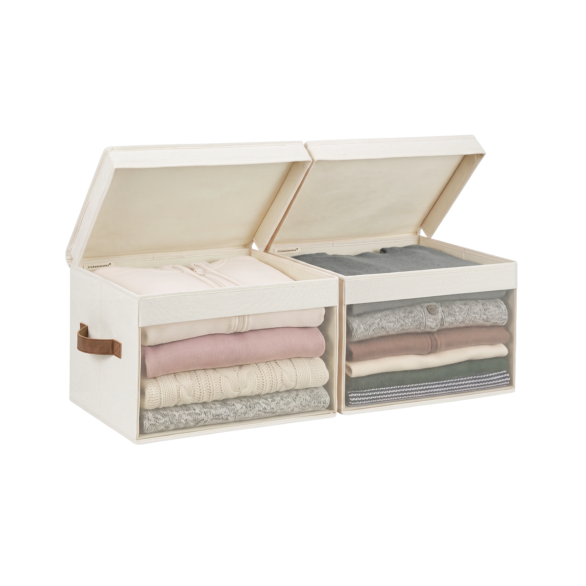 Fabric storage bin with mesh window