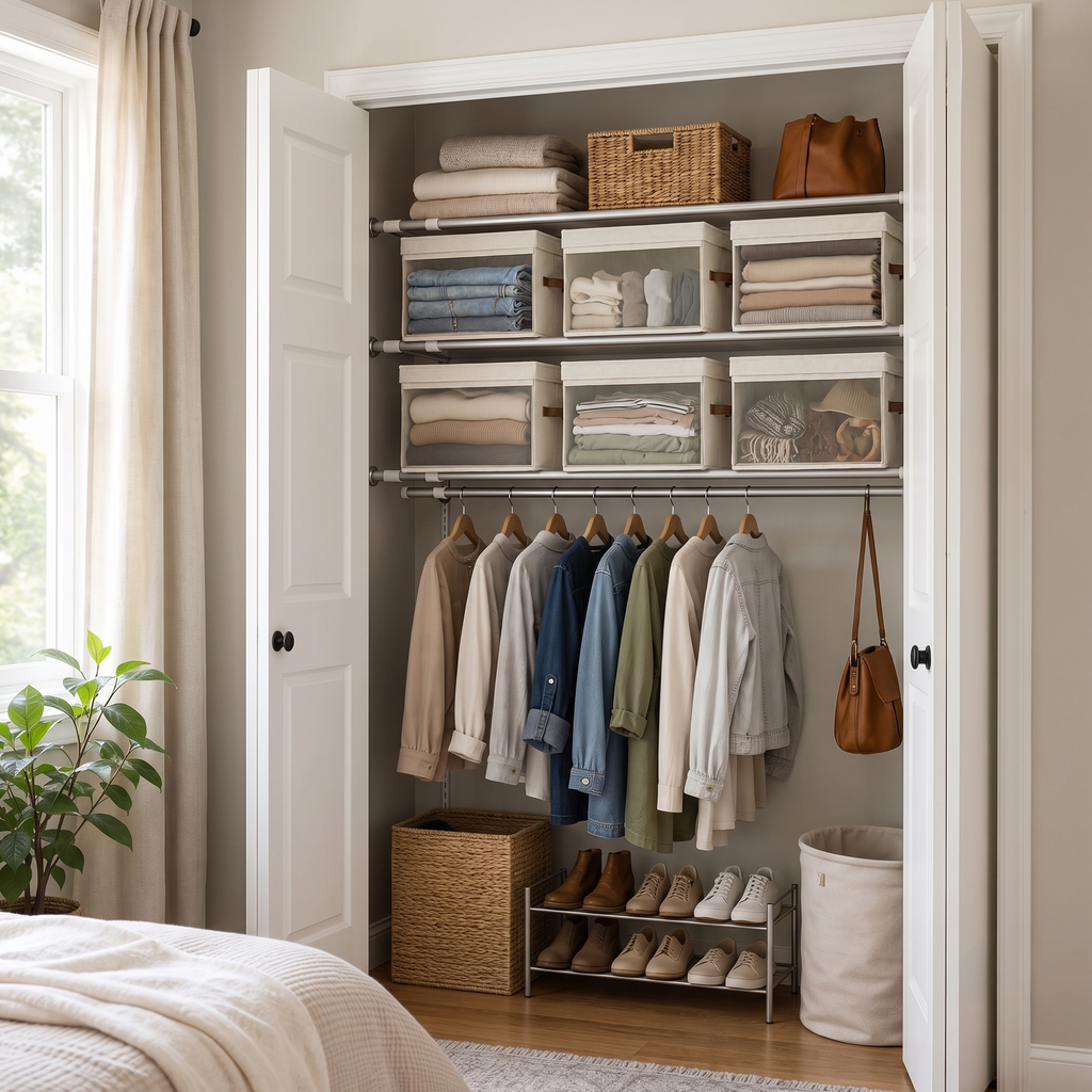 Storage bin on shelf