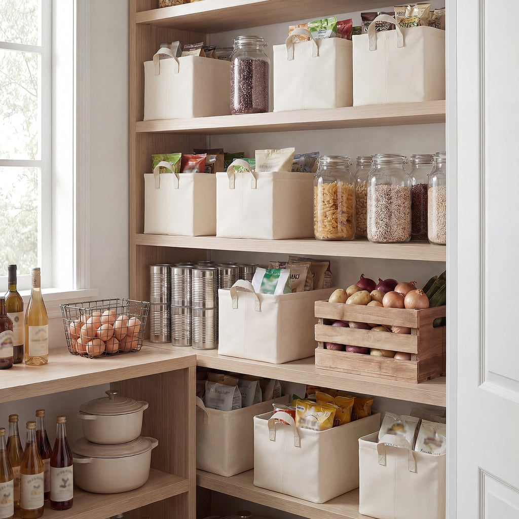 Soft-Touch Fabric Storage Bins handles detail