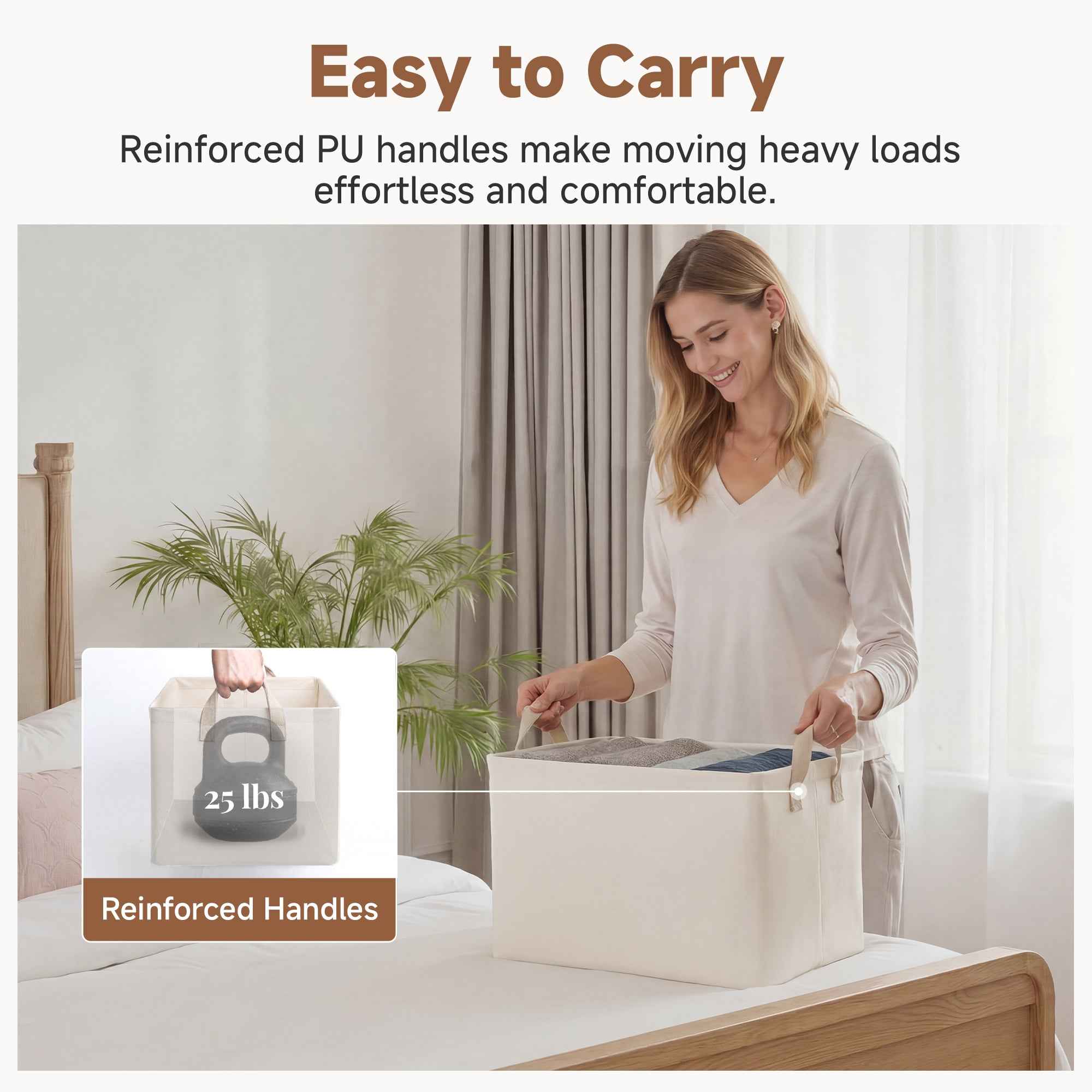 Soft-Touch Fabric Storage Bins with Handles in closet