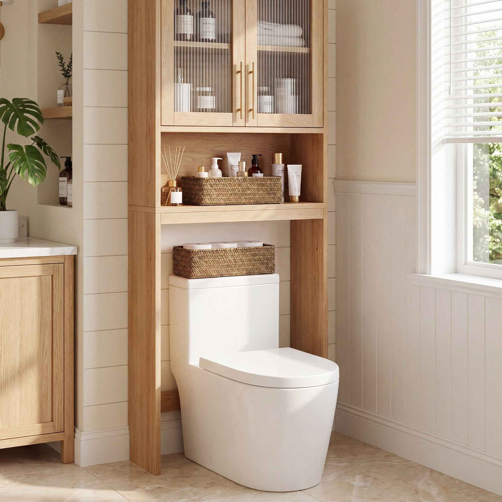 Seagrass basket in bathroom