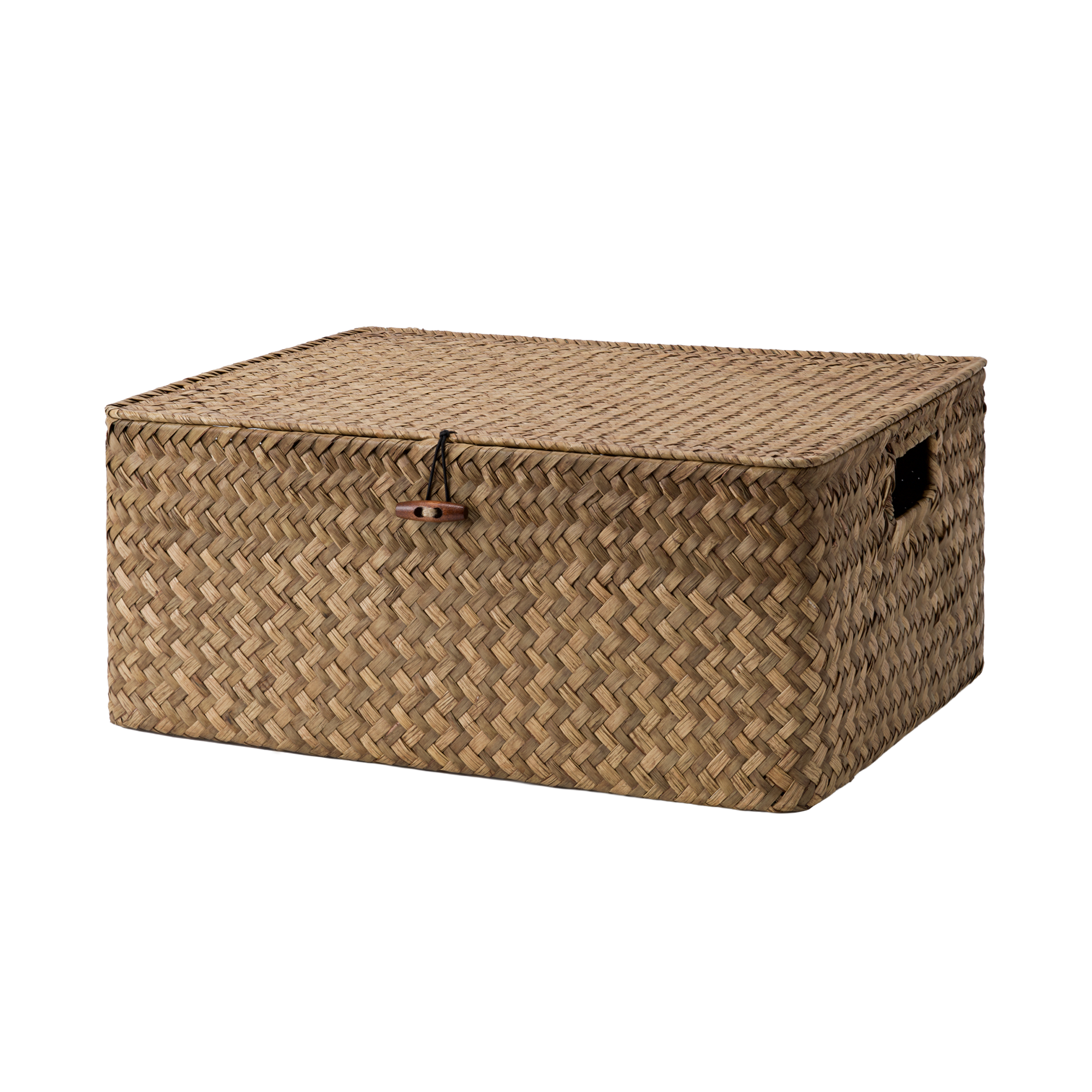 Flat seagrass wicker basket with lid