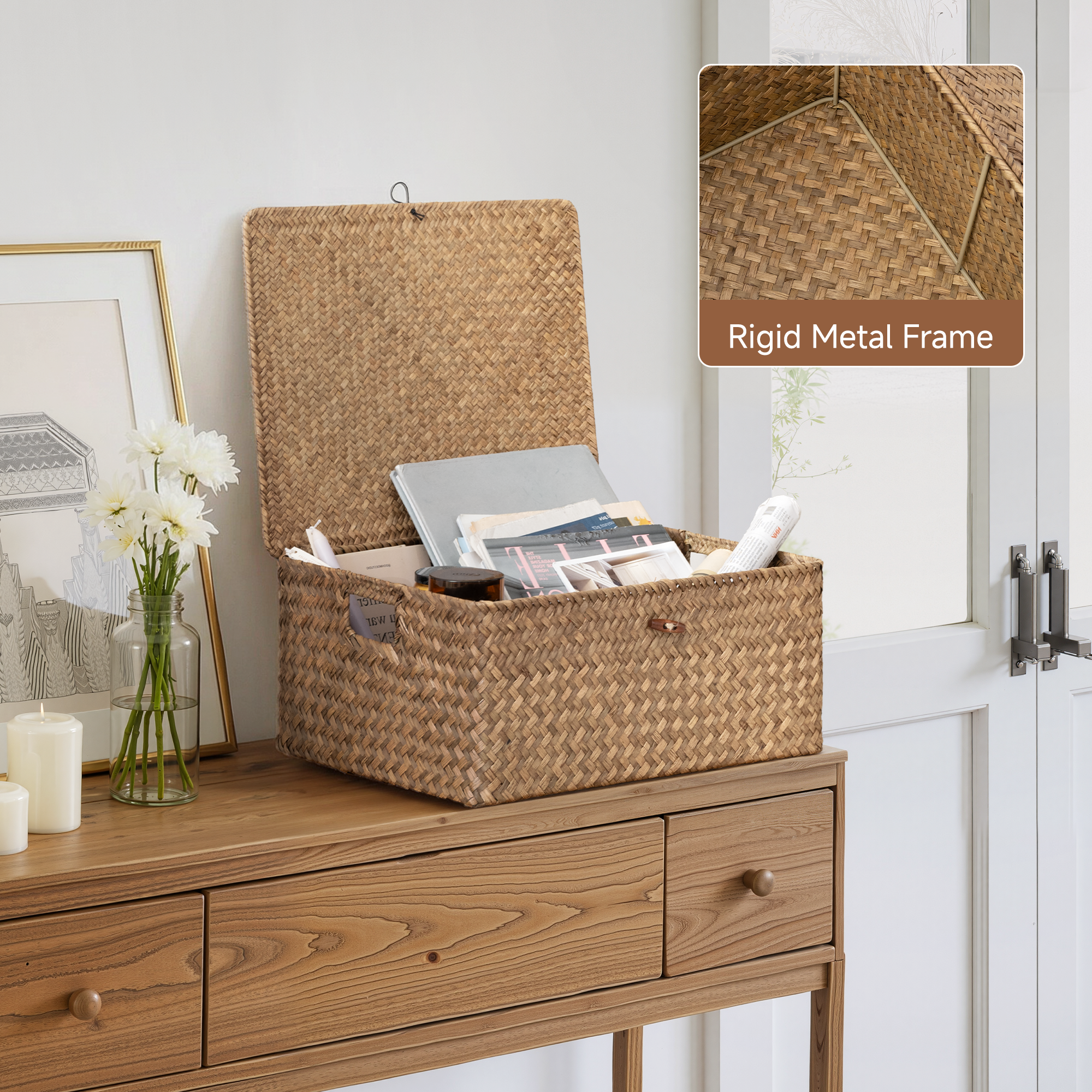 Basket with throw blanket inside