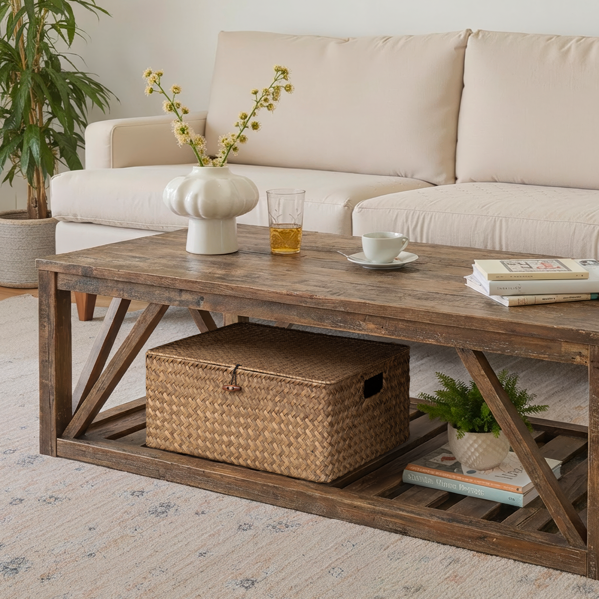 Wicker basket in living room
