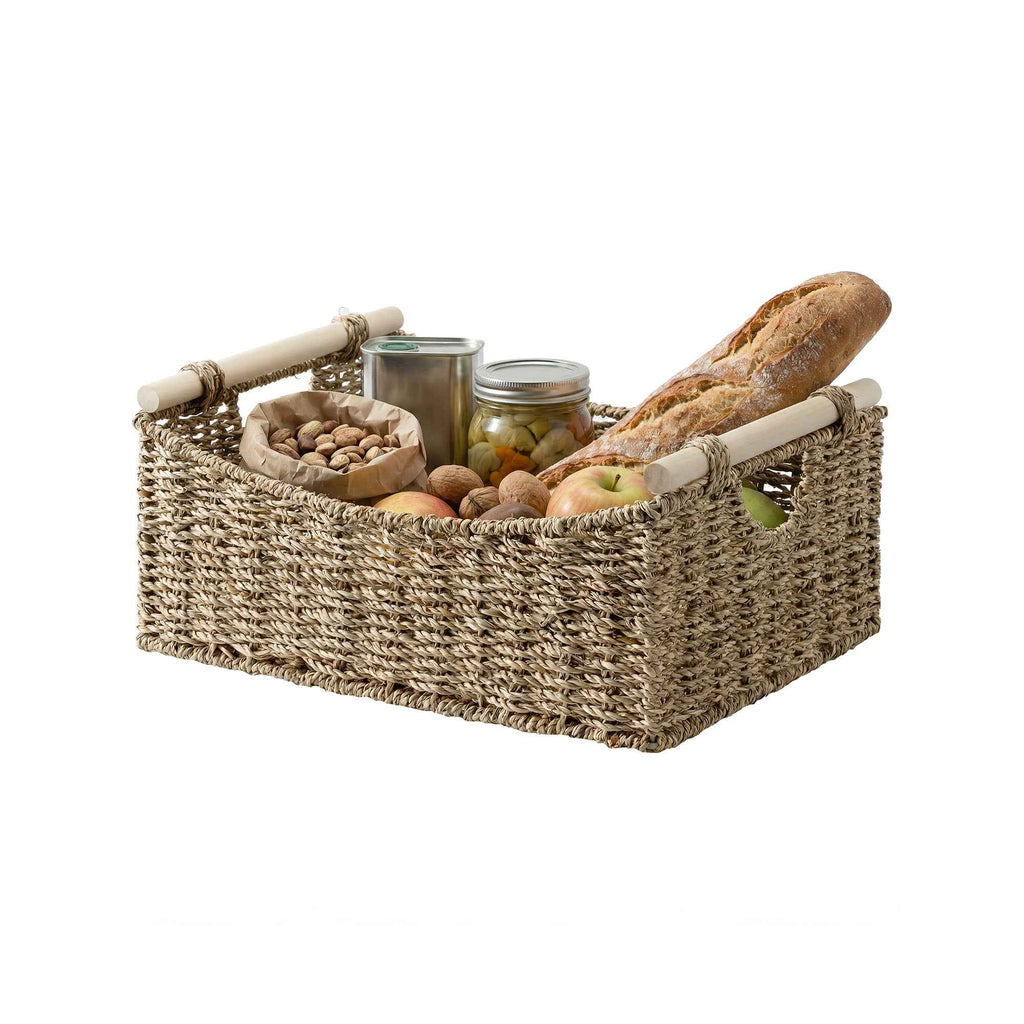 Seagrass curved basket with wood handles