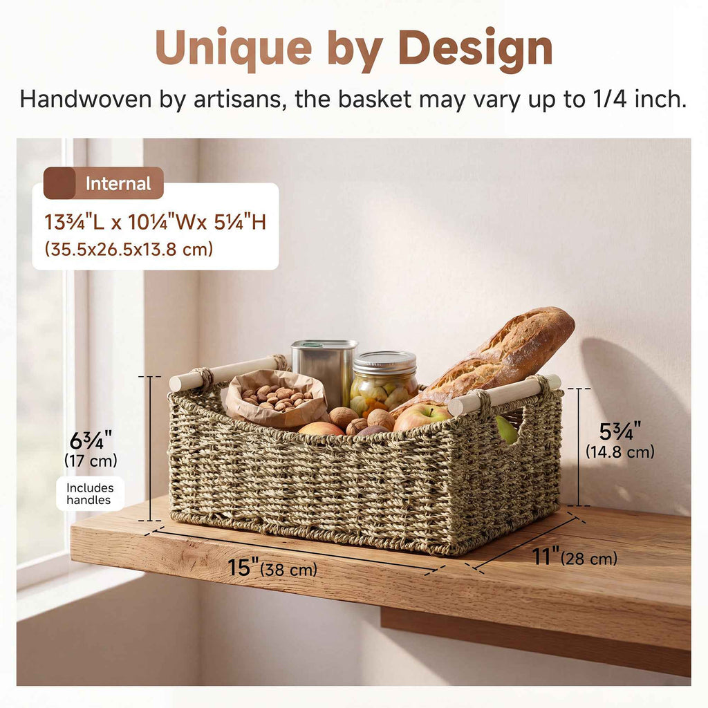 Curved seagrass basket side view