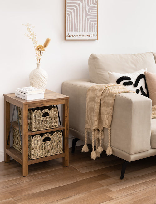 Woven seagrass basket rectangular style on shelf